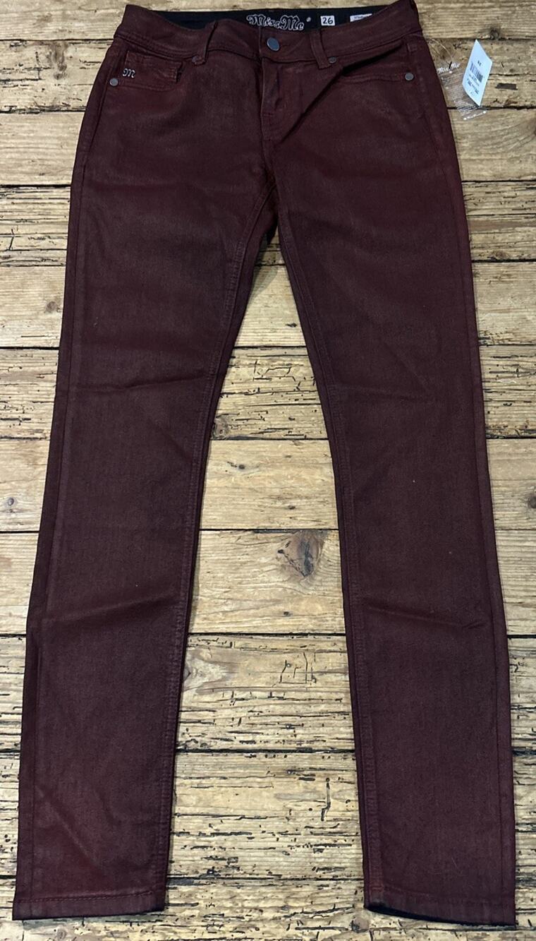 Miss Me Women’s Red Wax Coated Standard Skinny Jeans Size 26 NWT